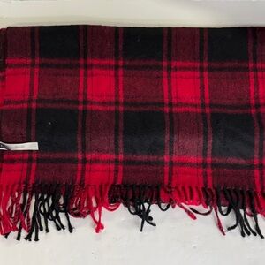 Talbots Red Black 100% Cashmere Scarf plaid fringe outdoor fall winter soft